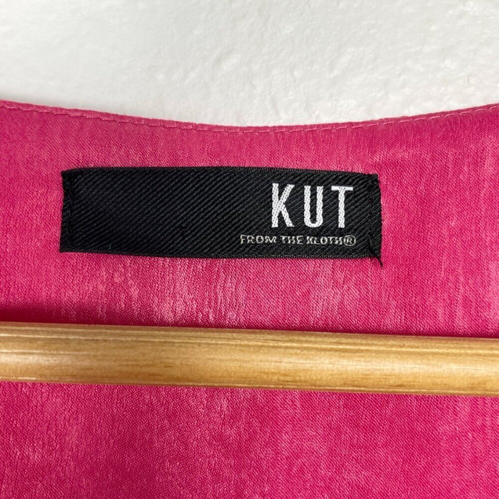 KUT from the Kloth Hot Pink Satin V-neck Ruched Sz. M - Picture 6 of 6